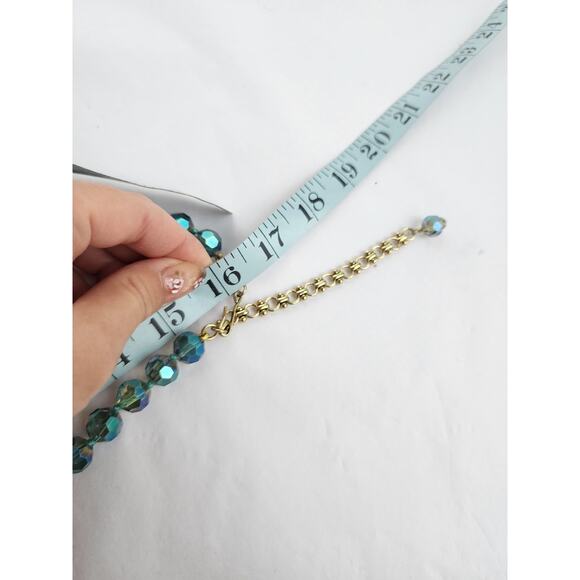 Heidi Daus Say it With Style Crystal Accent Lucite Necklace Aqua Green Regency - Picture 7 of 9